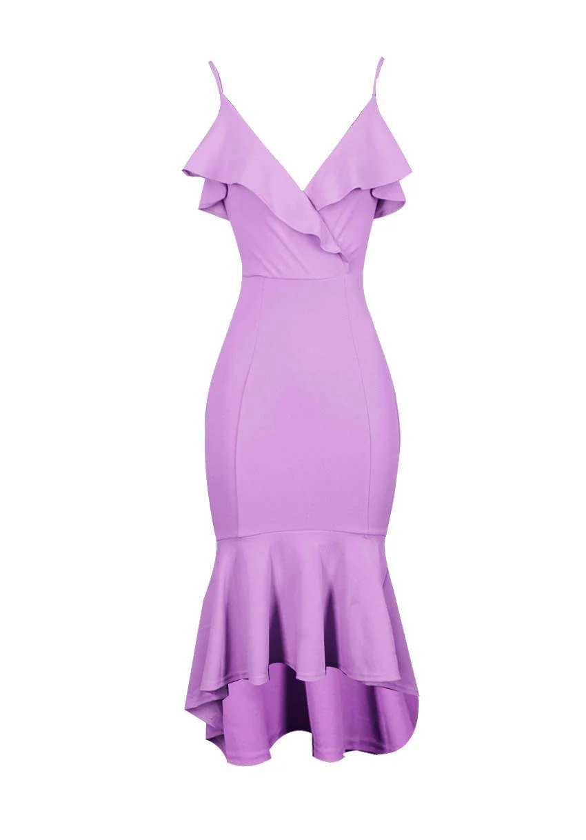 Lilac Wrap Fishtail Midi Dress - Image 4