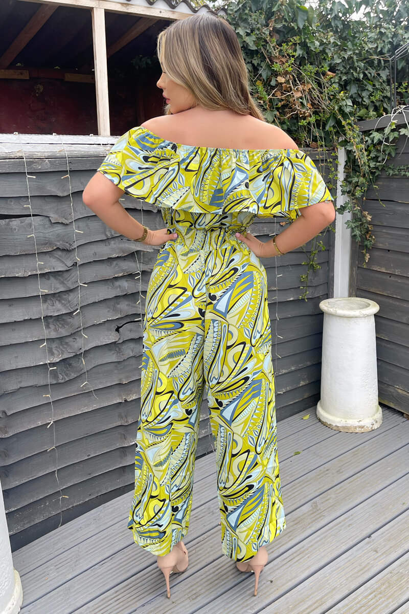Lime Printed Bardot Culotte Jumpsuit - Image 4
