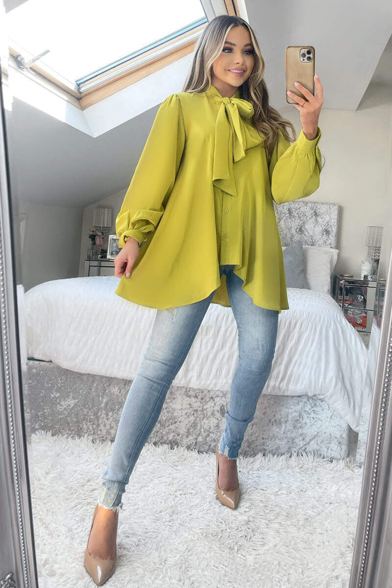 Lime Tie Neck Shirt - Image 3