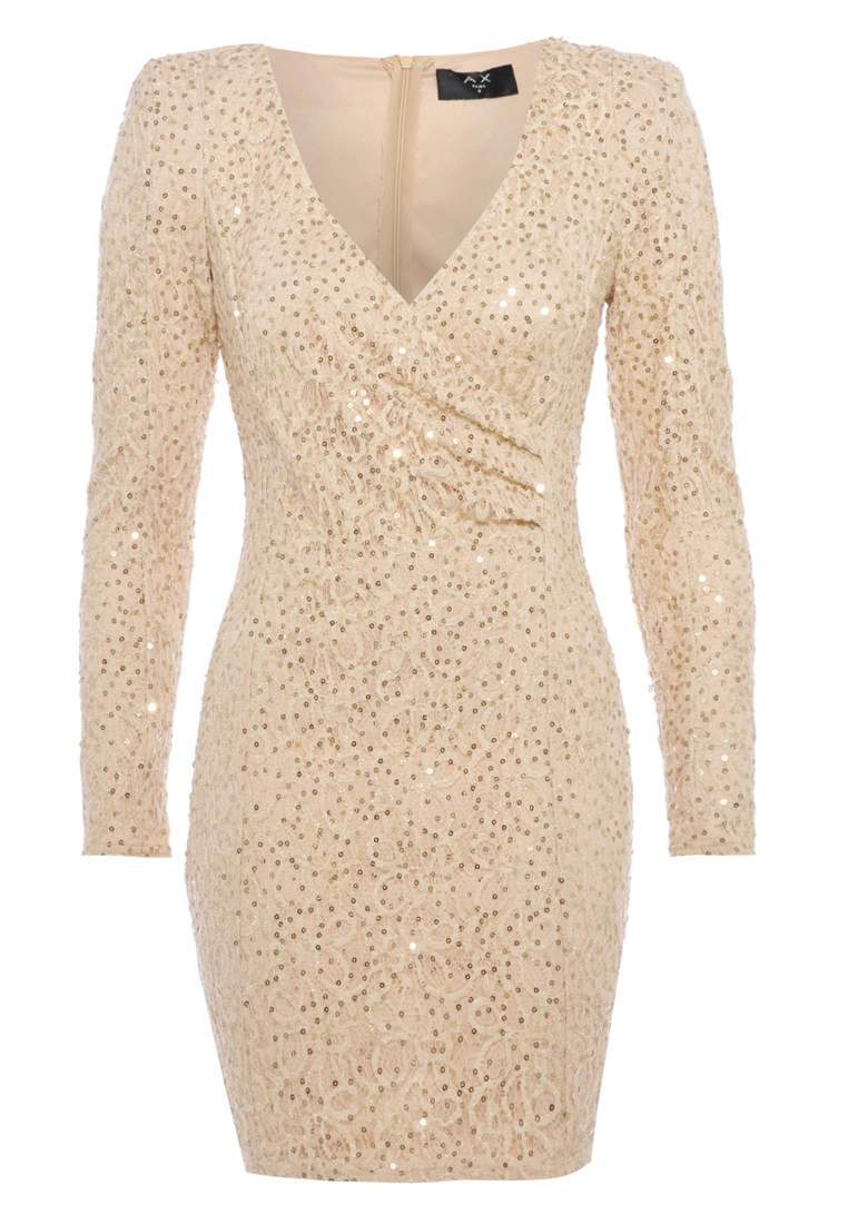 Long Textured Sequin Sleeve V Front Dress - Image 6