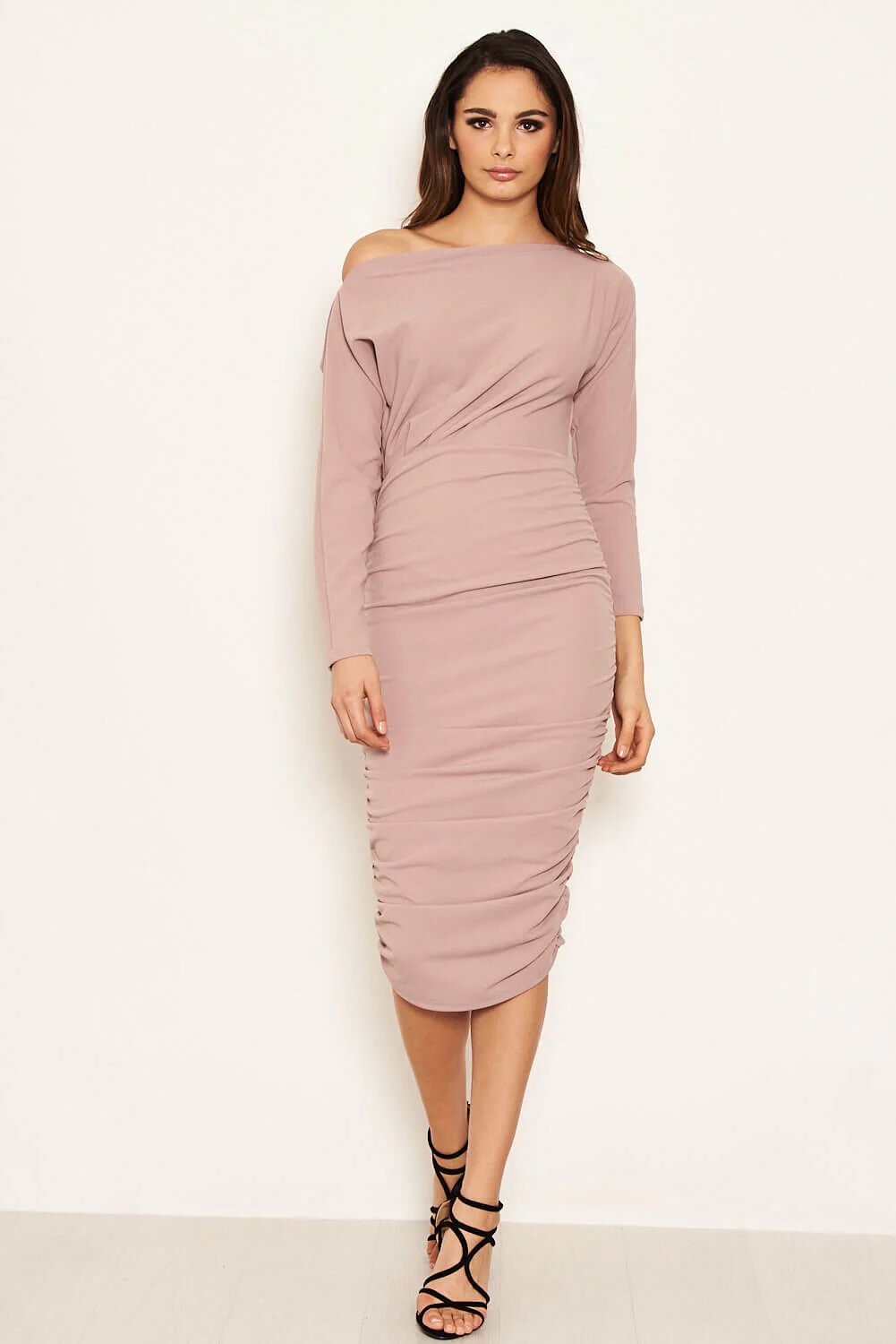 Mauve Off Shoulder Ruched Dress - Image 2