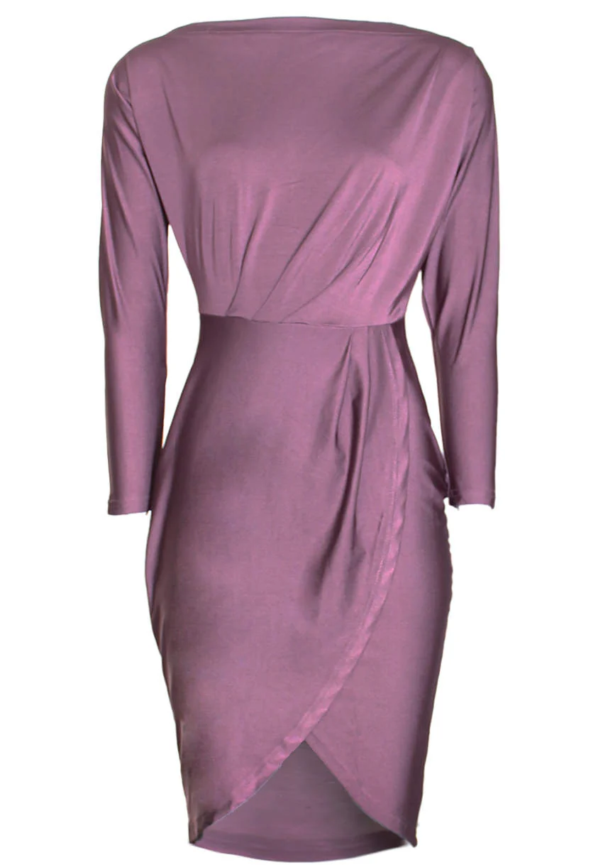 Mauve Relaxed Shoulder Wrapped Midi Dress - Image 4
