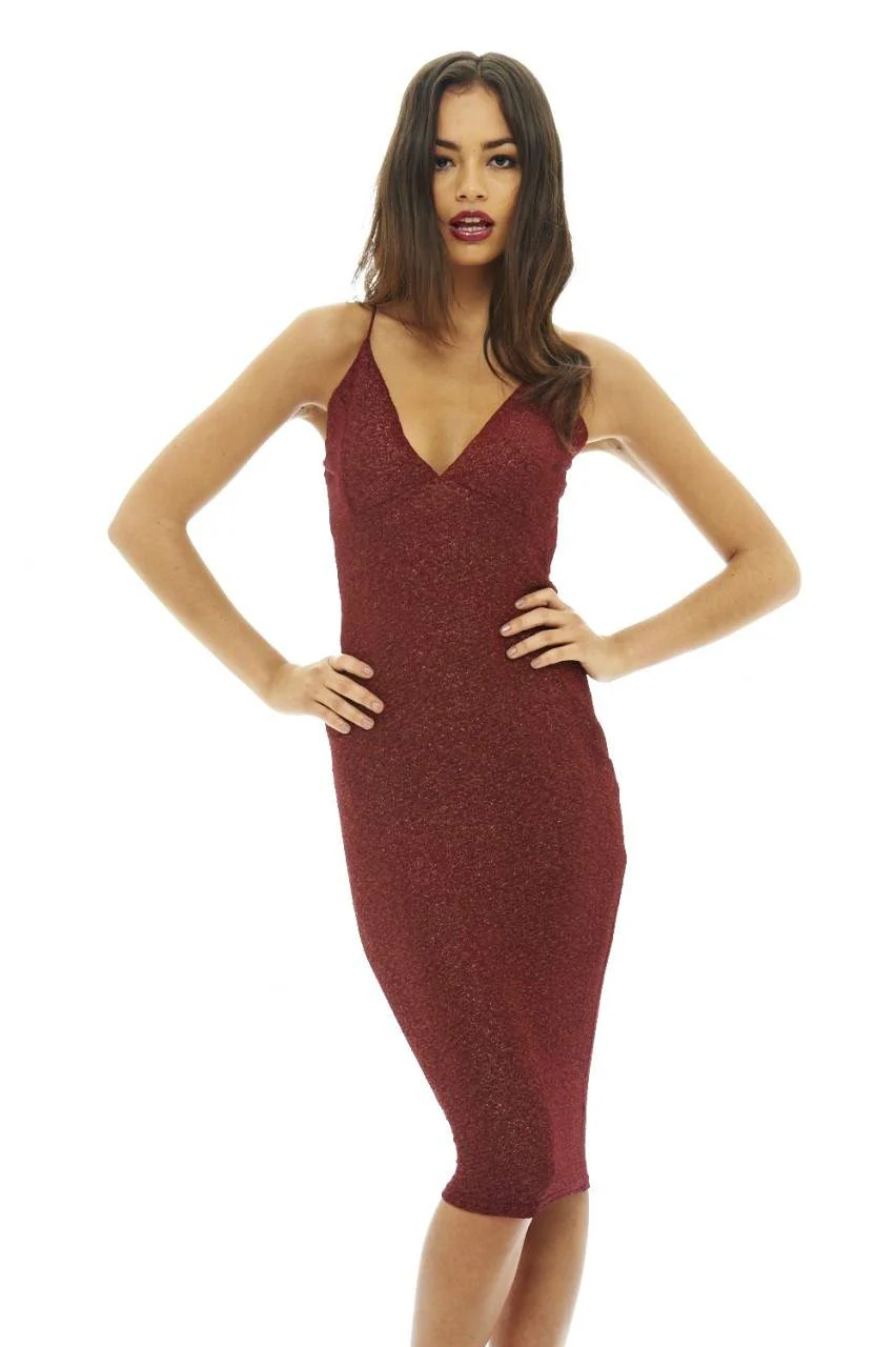 Metallic Strappy Bodycon Dress - Image 3