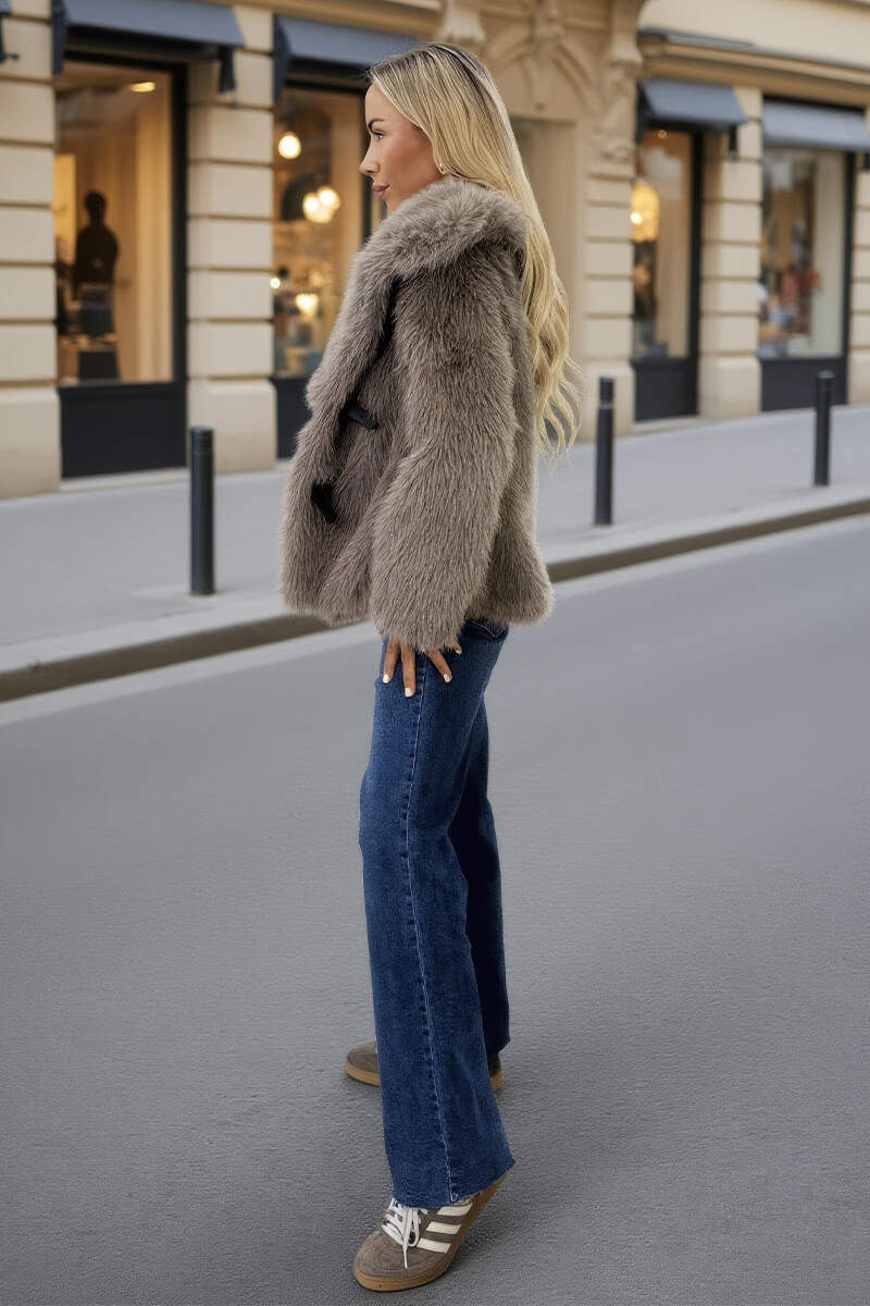 Mink Faux Fur Shawl Collar Buckle Detail Jacket - Image 4