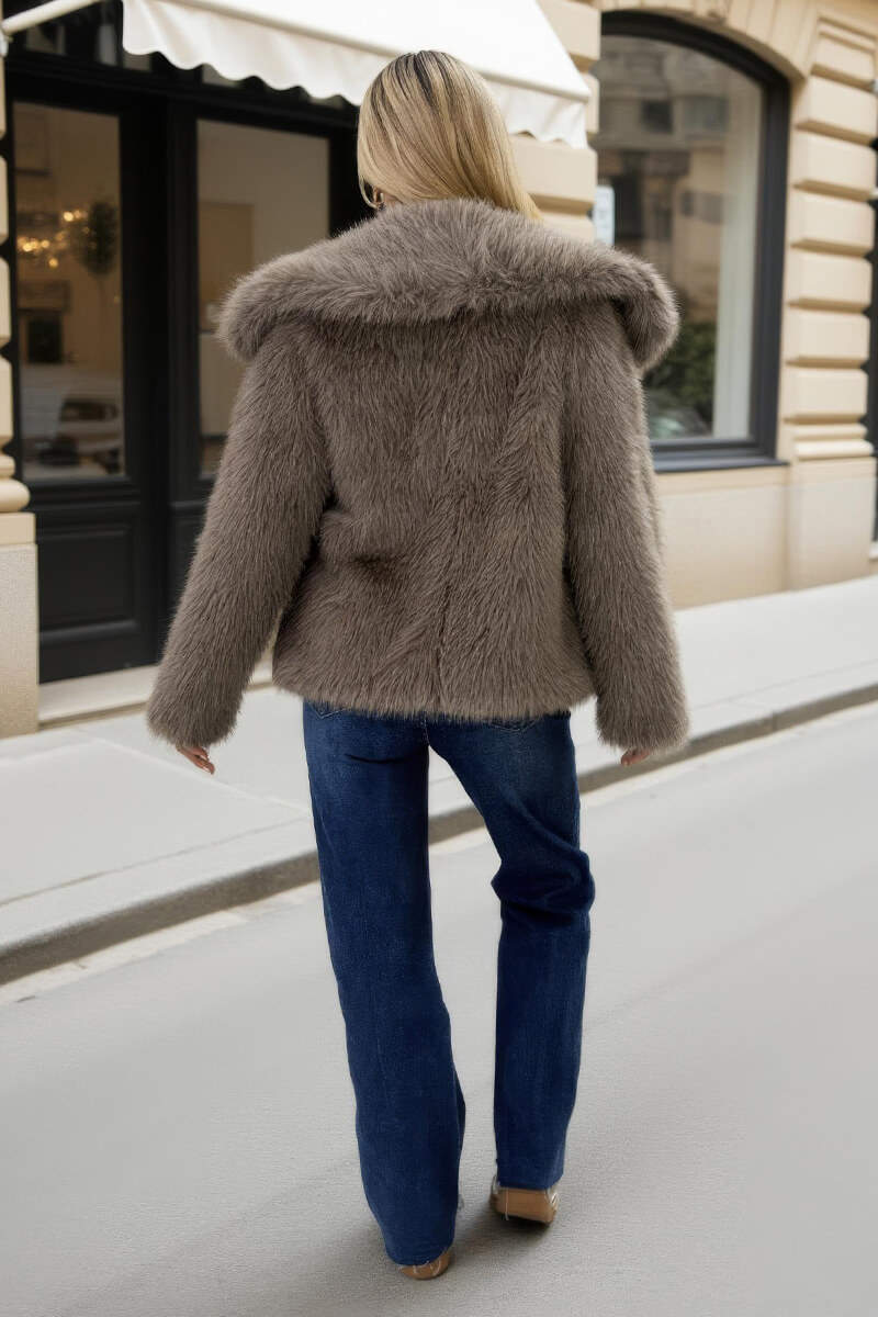 Mink Faux Fur Shawl Collar Buckle Detail Jacket - Image 5