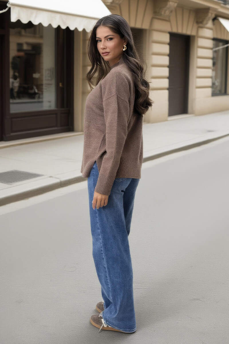Mink Mock Neck Split Hem Jumper - Image 4