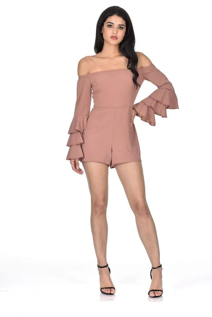 Mink Off The Shoulder Frill Playsuit - Image 2