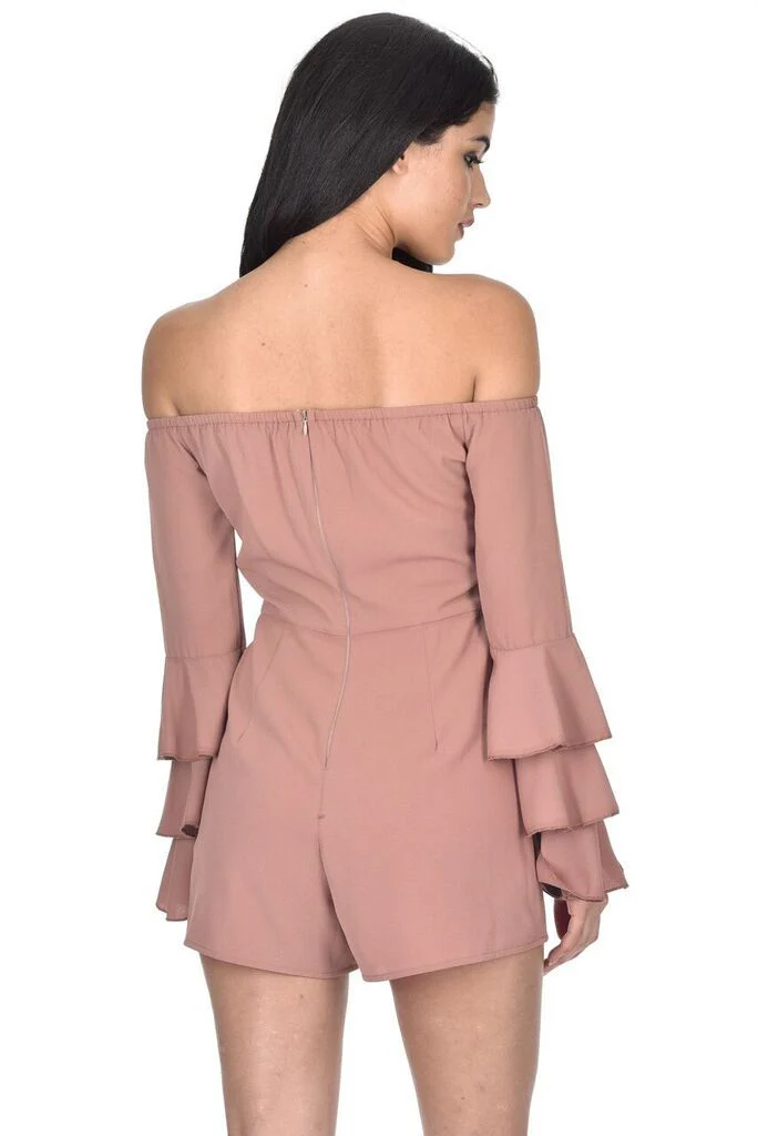 Mink Off The Shoulder Frill Playsuit - Image 3