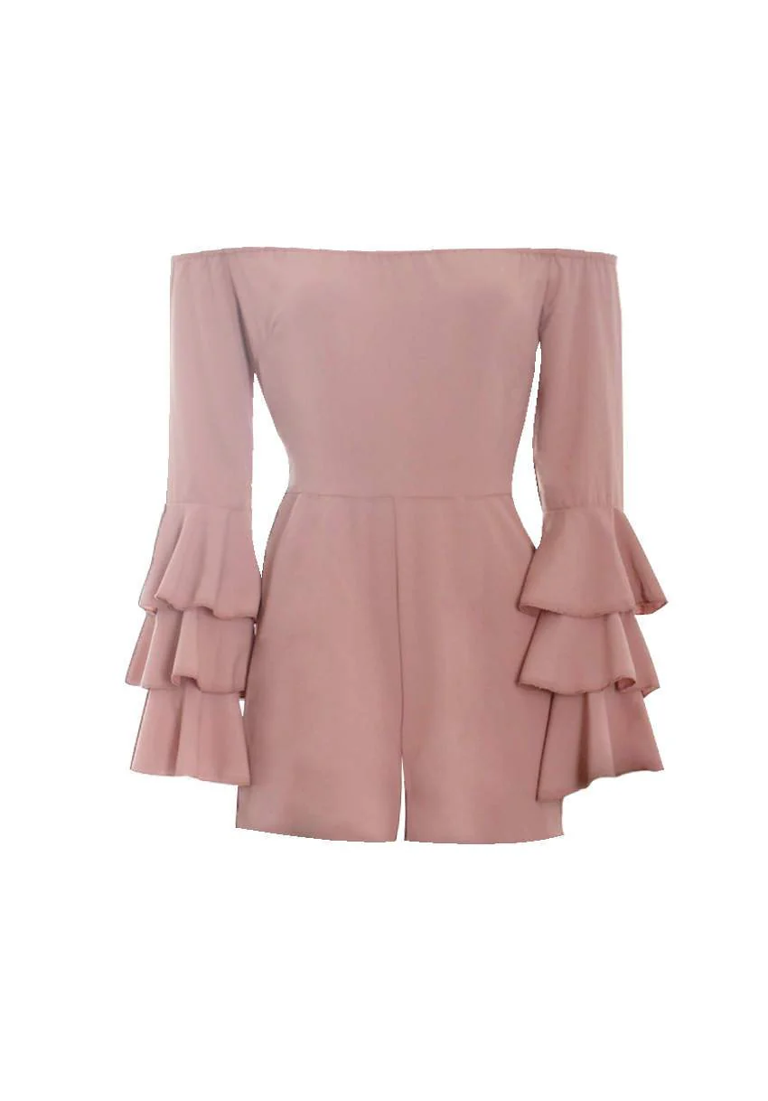 Mink Off The Shoulder Frill Playsuit - Image 4