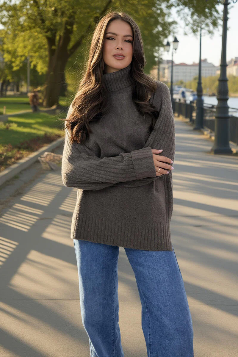 Mink Roll Neck Rib Detail Jumper - Image 3
