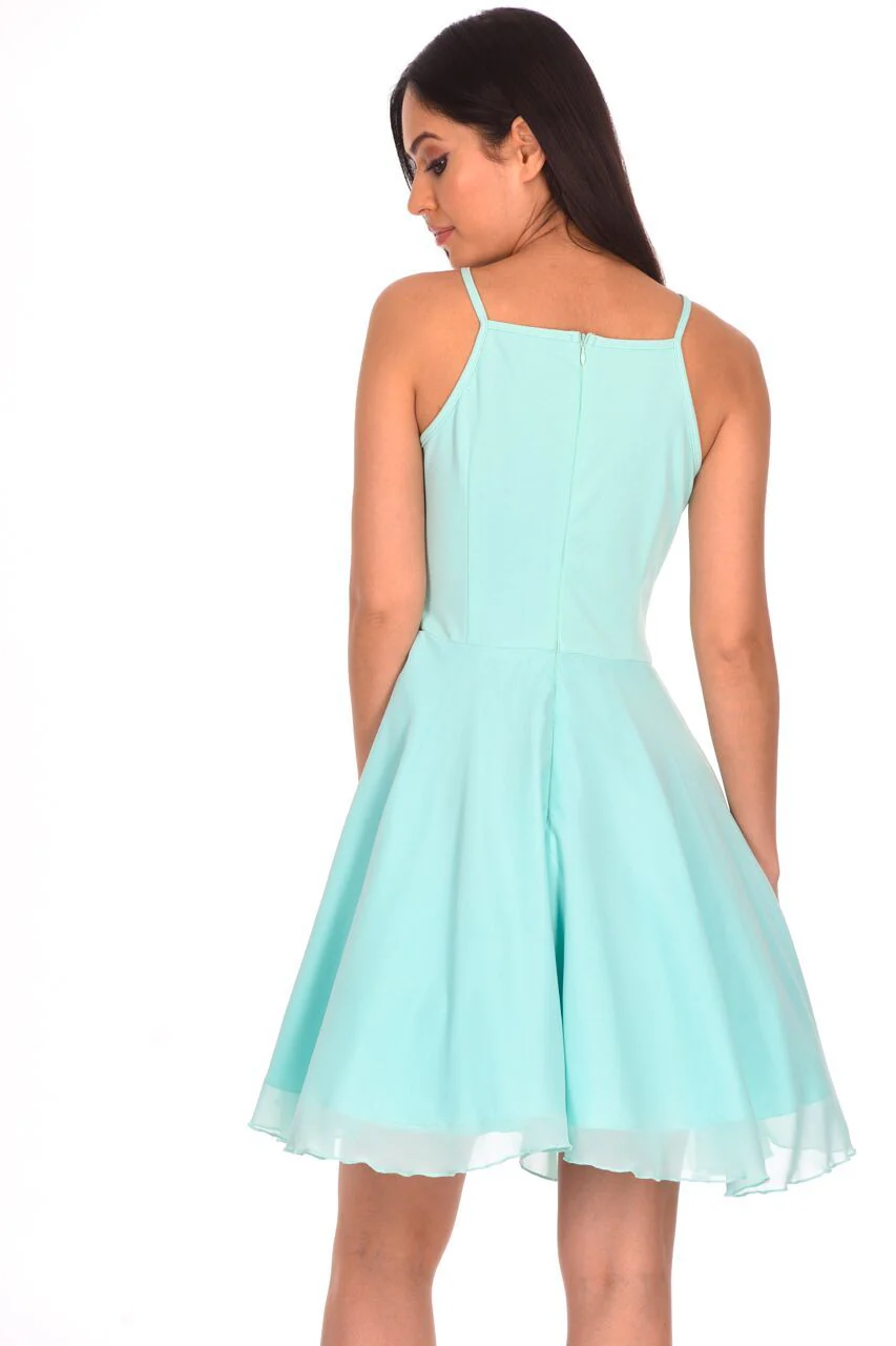 Mint Green Mesh Gold Embroidered Skater Dress - Image 3