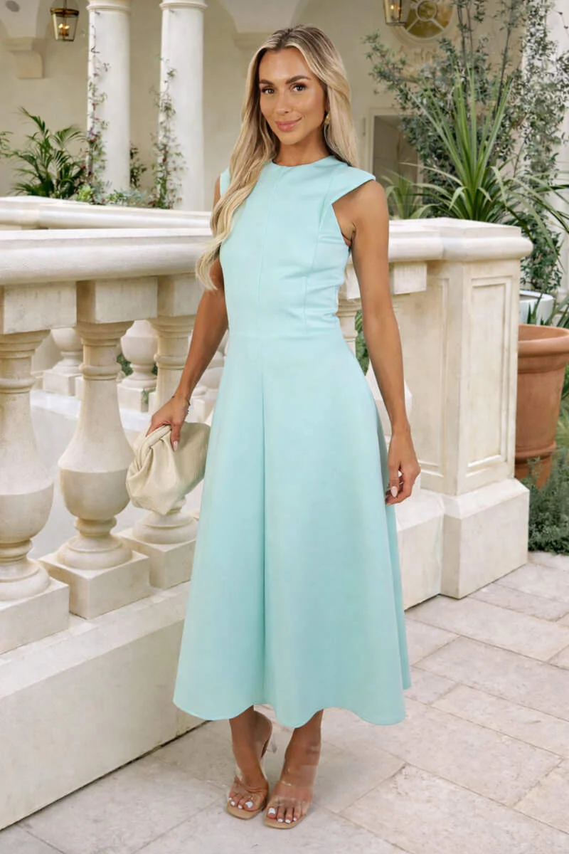 Mint Round Neck A-line Skirt Midi Dress - Image 2