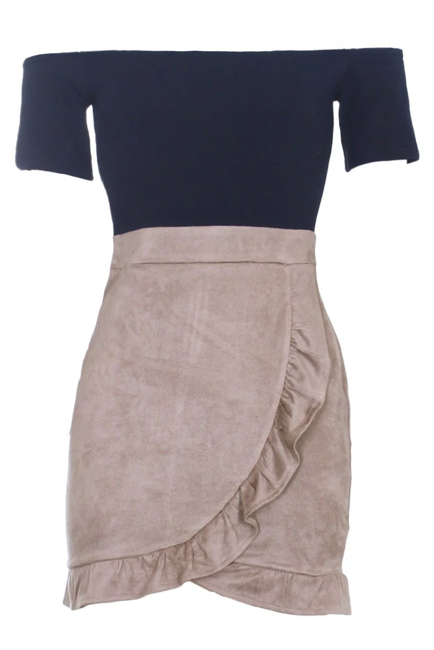 Mocha Bardot 2 In 1 Frill Dress - Image 4