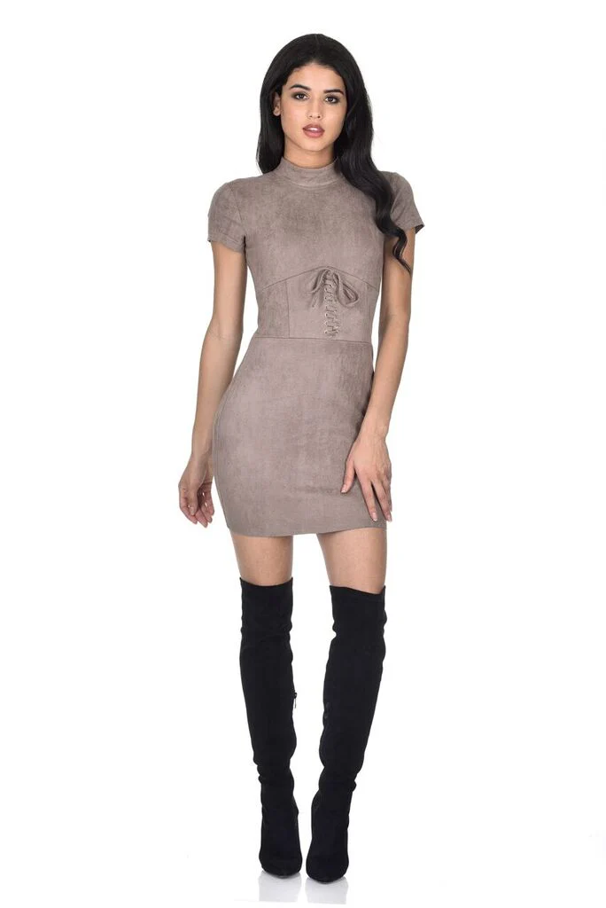 Mocha Faux Suede Mini Dress - Image 2