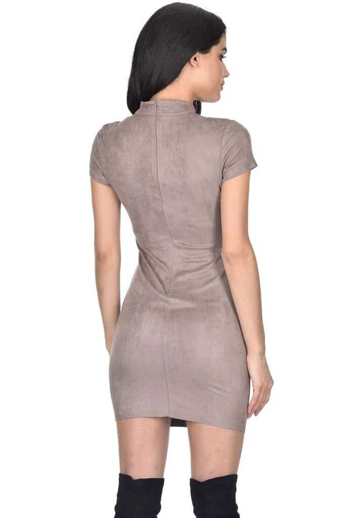Mocha Faux Suede Mini Dress - Image 3