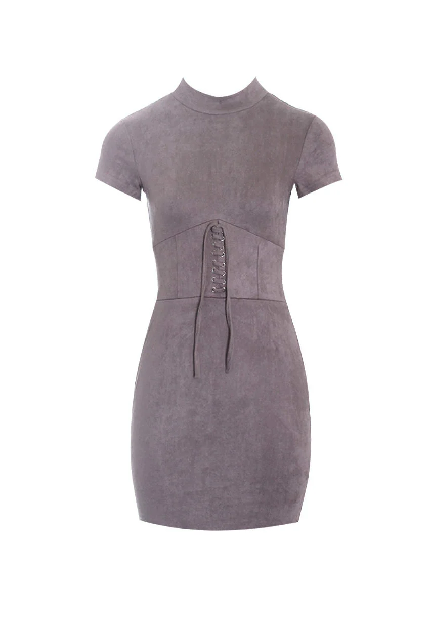 Mocha Faux Suede Mini Dress - Image 4