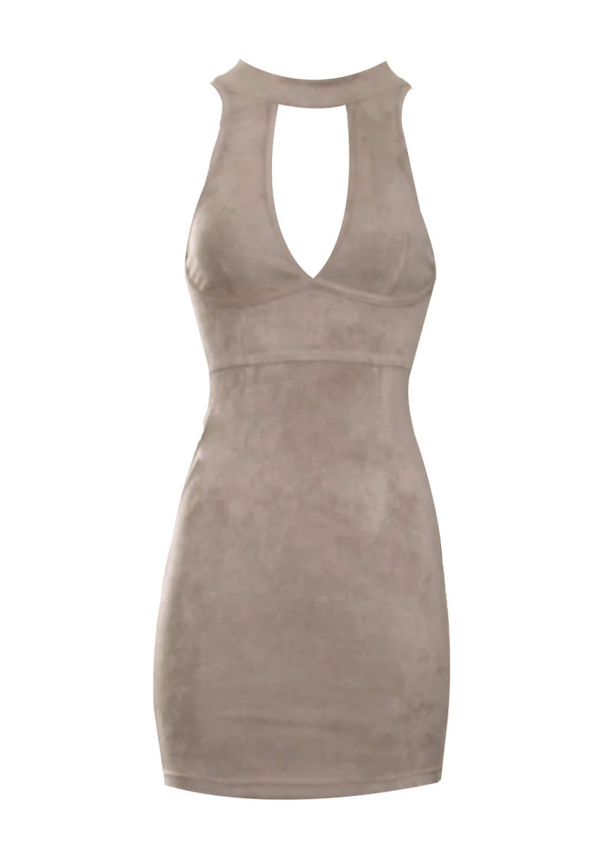 Mocha Faux Suede Mini Dress - Image 4