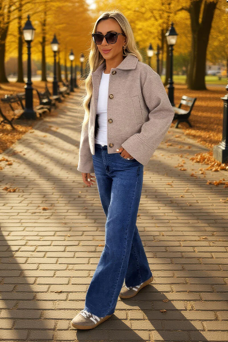 Mocha Marl Button Front Collared Jacket - Image 2