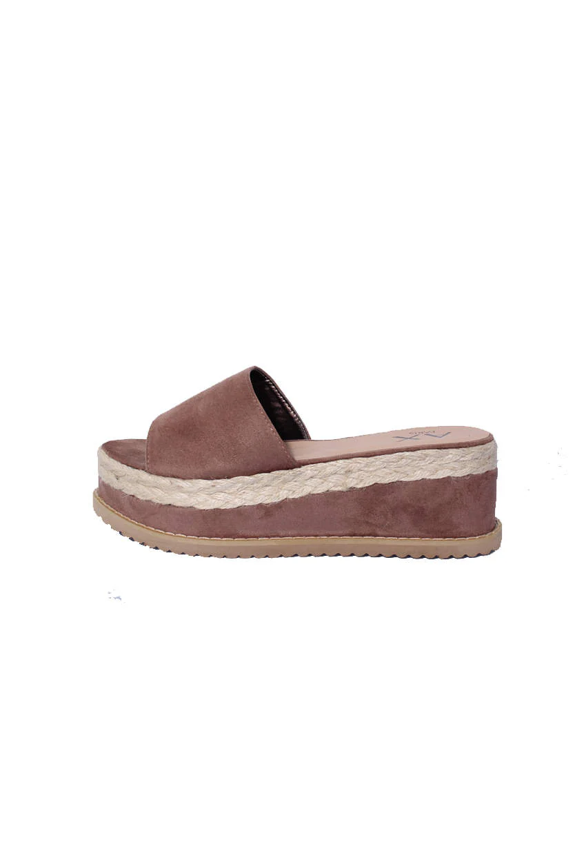 Mocha Suede Platform Slip On Sandals - Image 2
