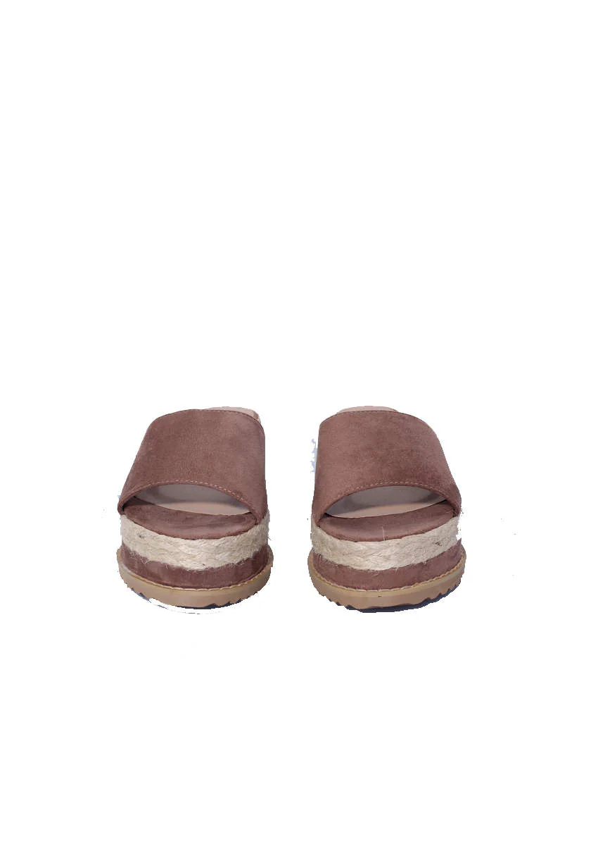 Mocha Suede Platform Slip On Sandals - Image 3