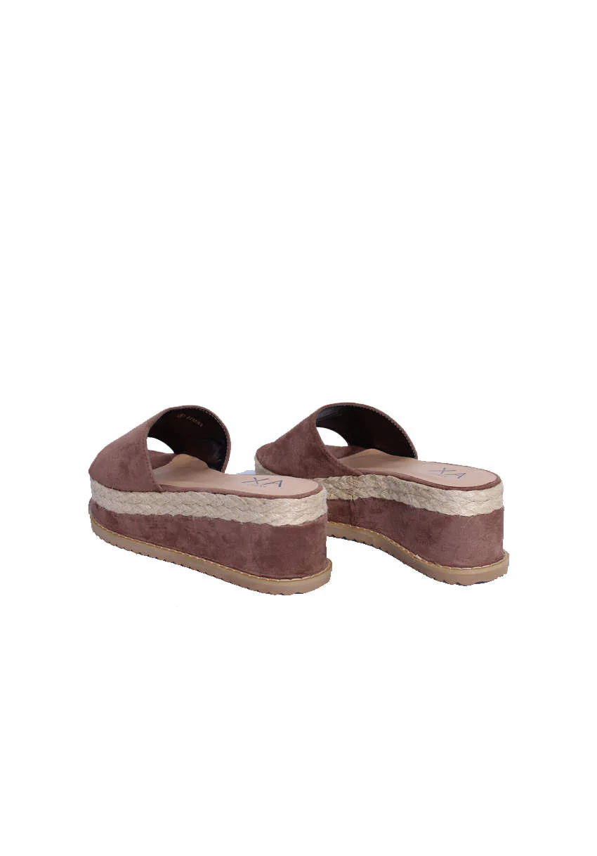 Mocha Suede Platform Slip On Sandals - Image 4