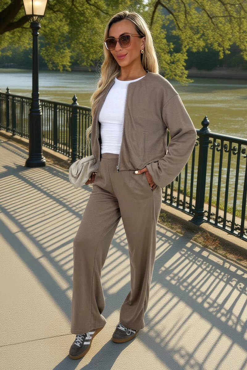 Mocha Wide Leg Soft Trousers - Image 3