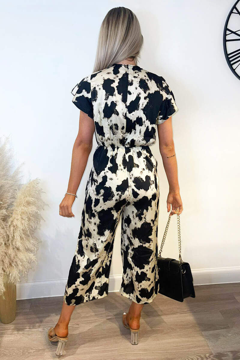 Multi Abstract Print Wrap Frill Sleeve Jumpsuit - Image 4