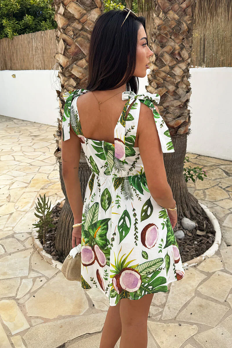Multi Coconut Print Tie Strap Mini Dress - Image 5
