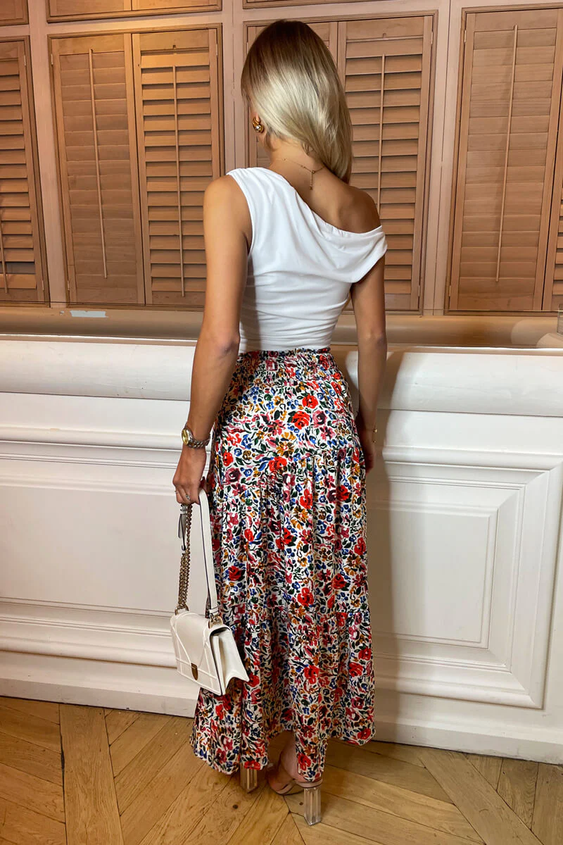 Multi Floral Print Shirred Waist Maxi Skirt - Image 6