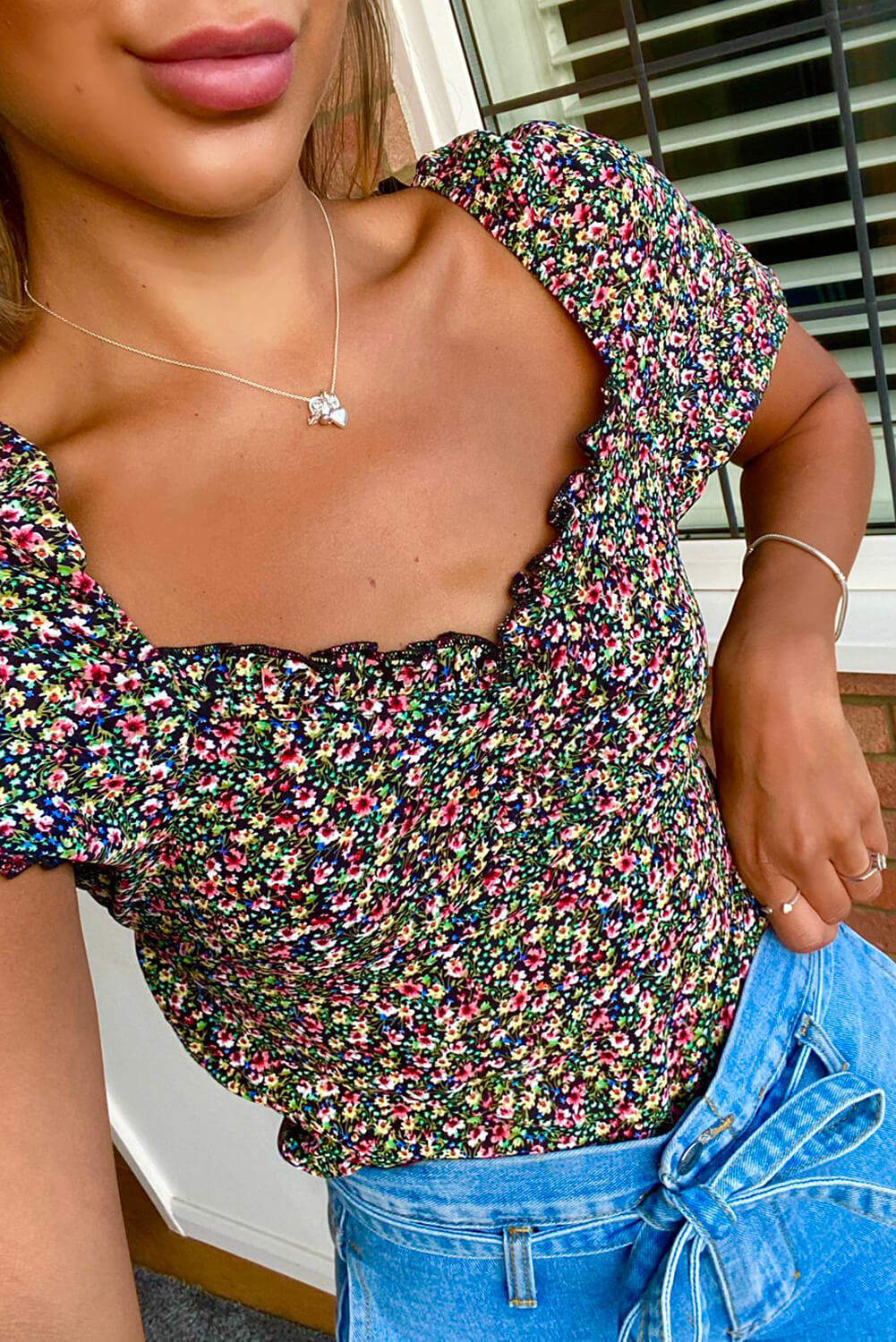 Multi Floral Printed Square Neck Top - Image 4