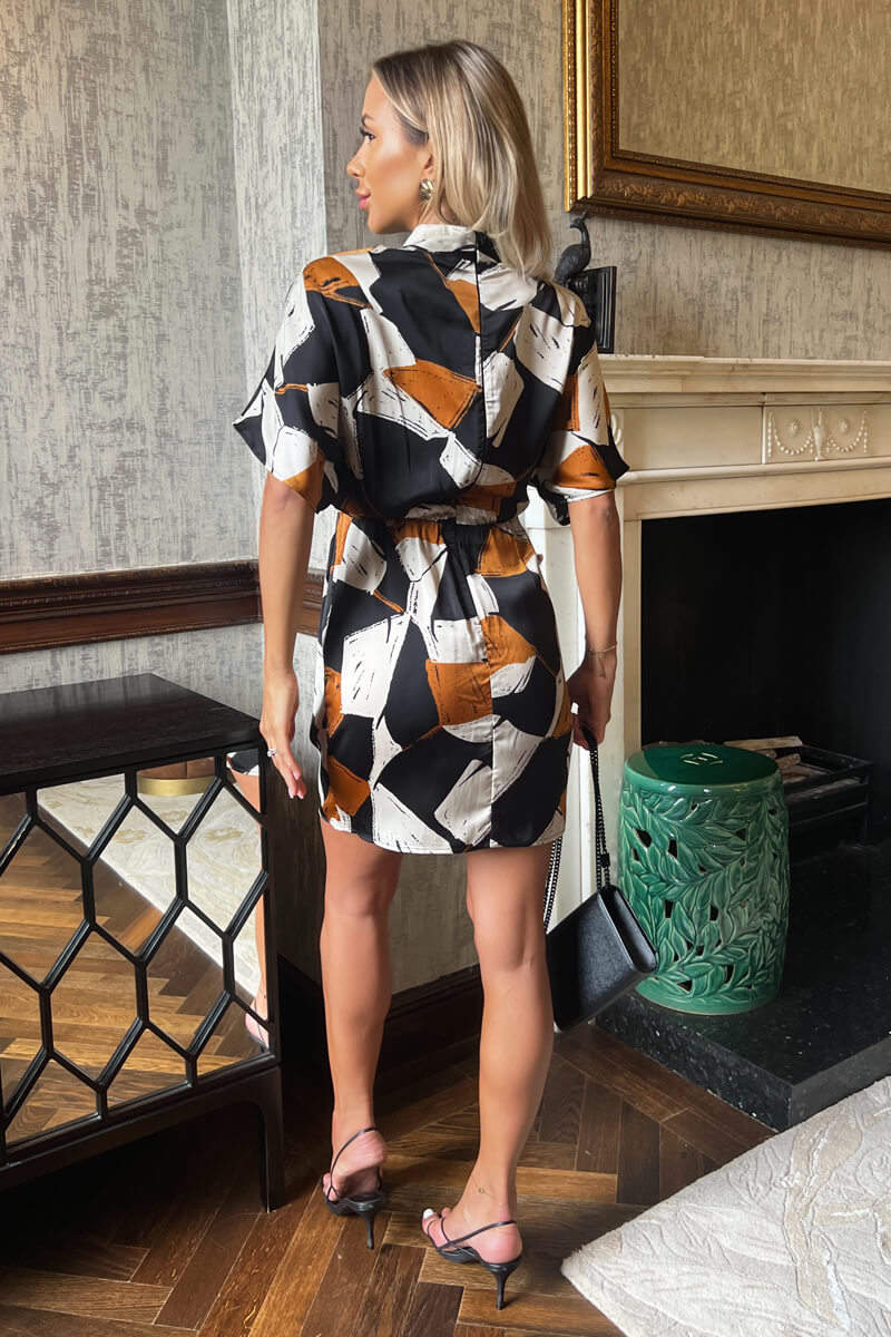 Multi Geometric Print High Neck Mini Dress - Image 3