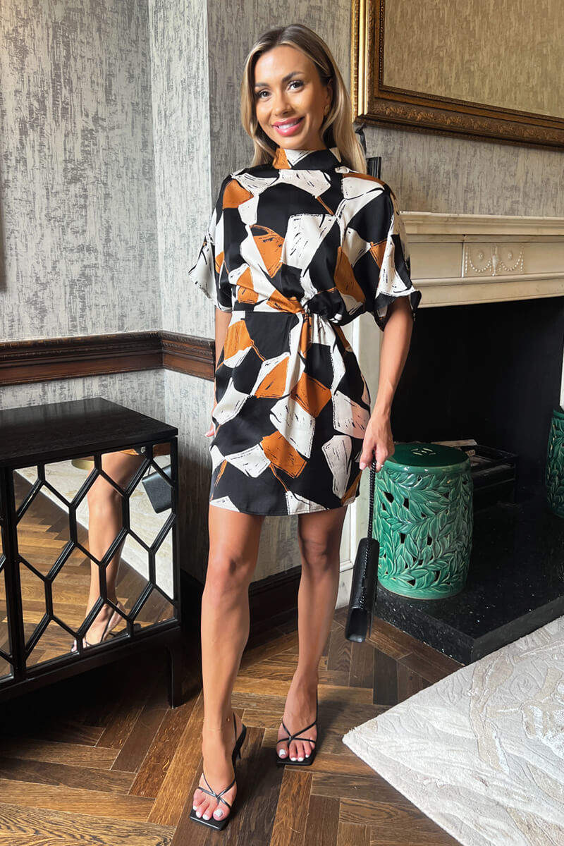Multi Geometric Print High Neck Mini Dress - Image 4