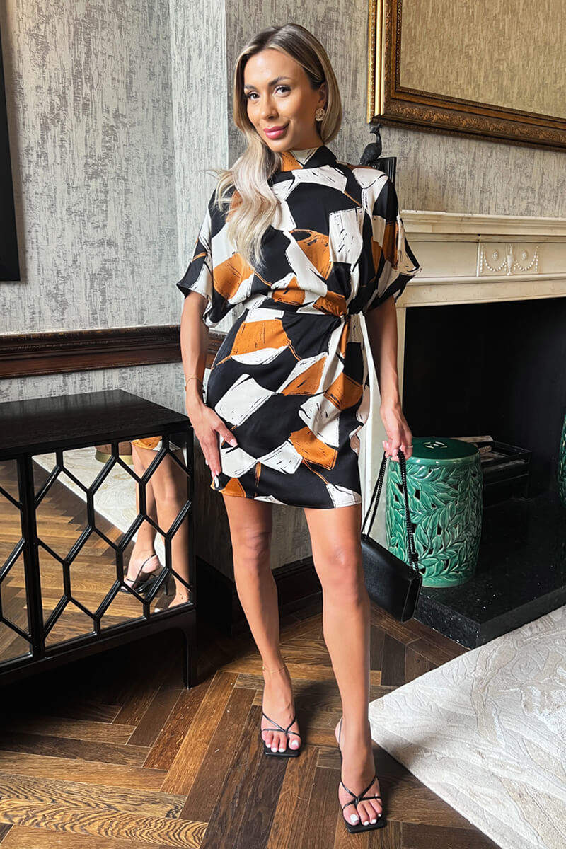 Multi Geometric Print High Neck Mini Dress - Image 5