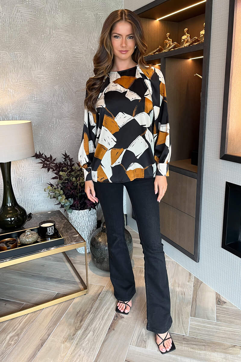 Multi Geometric Print Long Sleeve Top - Image 3