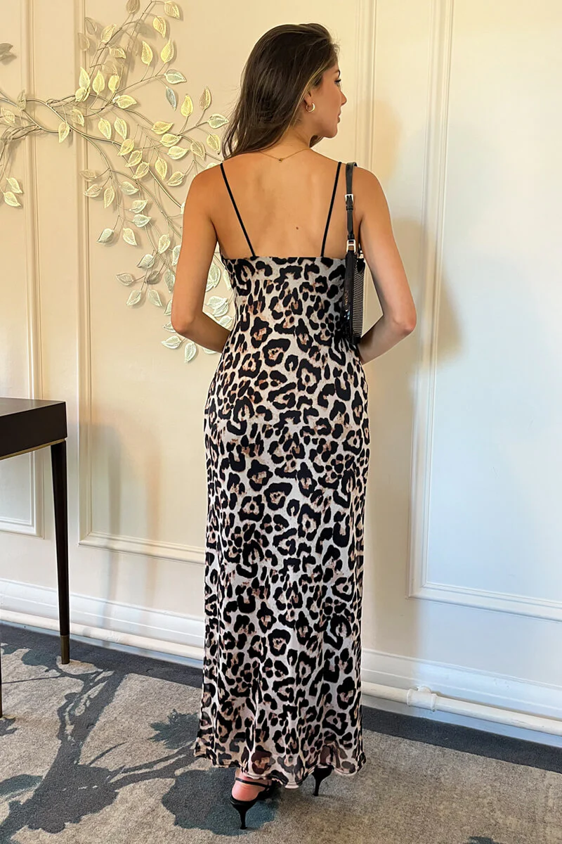 Multi Leopard Print Mesh Cowl Neck Slip Midi Dress - Image 5