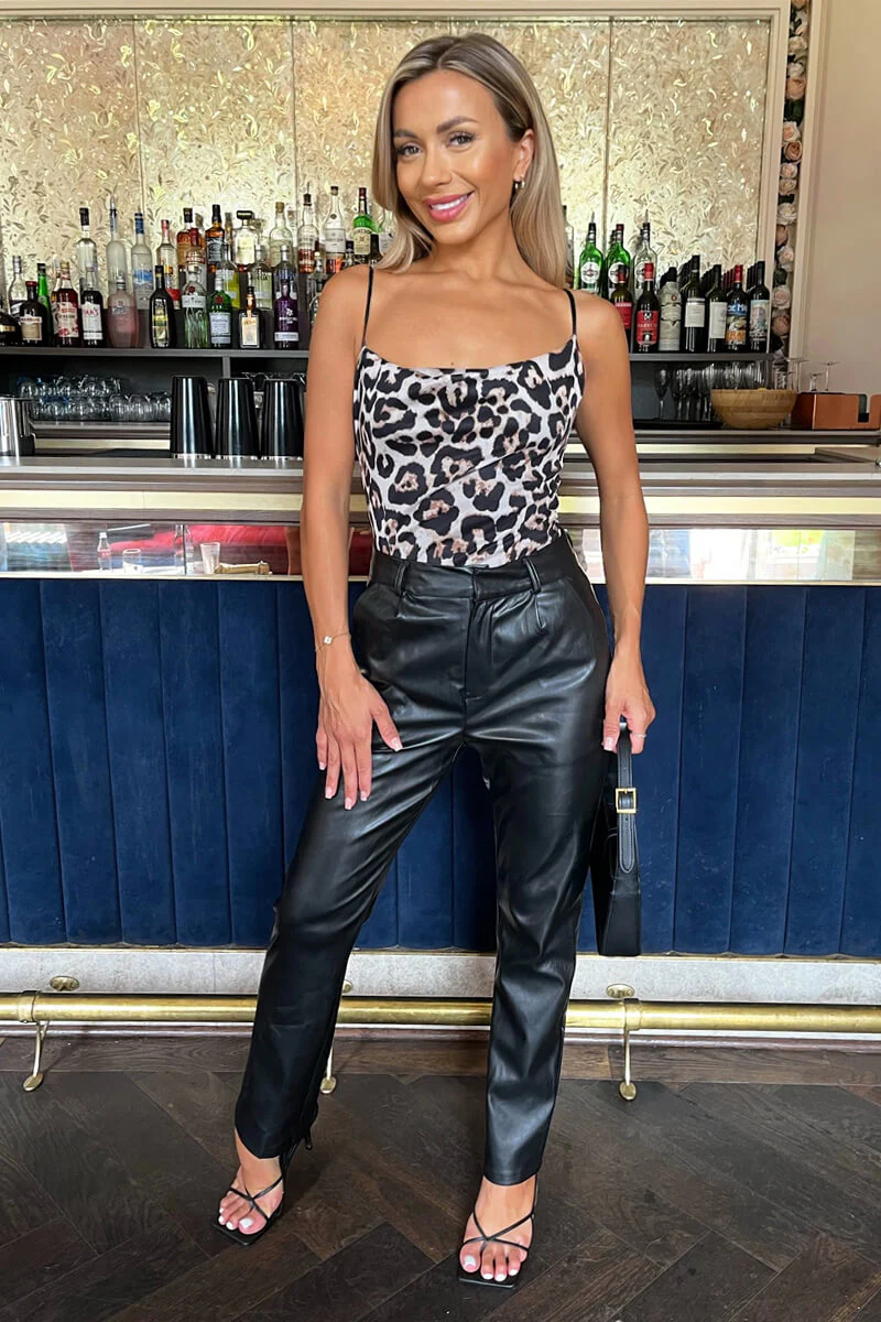 Multi Leopard Print Mesh Strappy Cowl Neck Bodysuit - Image 2