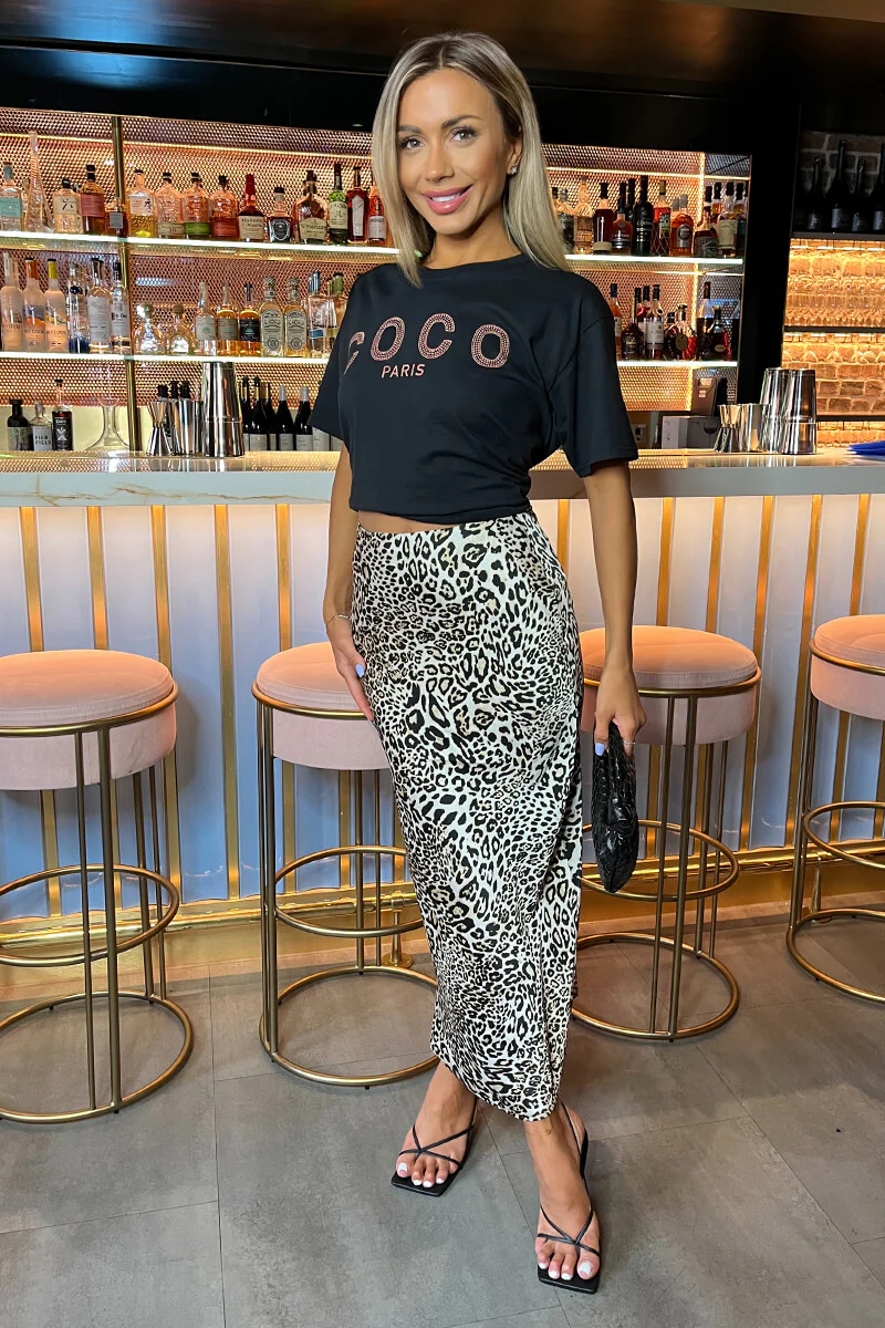 Multi Leopard Print Satin Midi Length Skirt - Image 2
