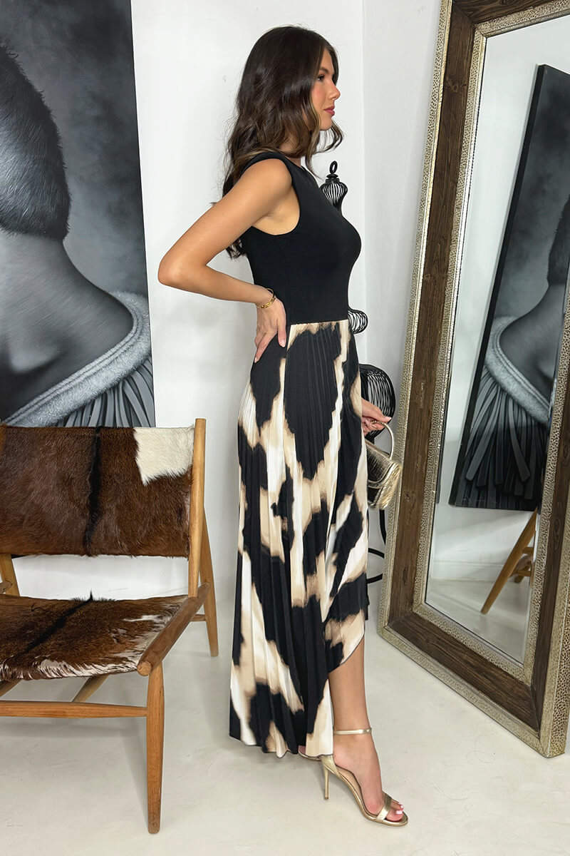 Multi Marble Print 2 In 1 Asymmetric Hem Pleated Midi Dress - Image 4