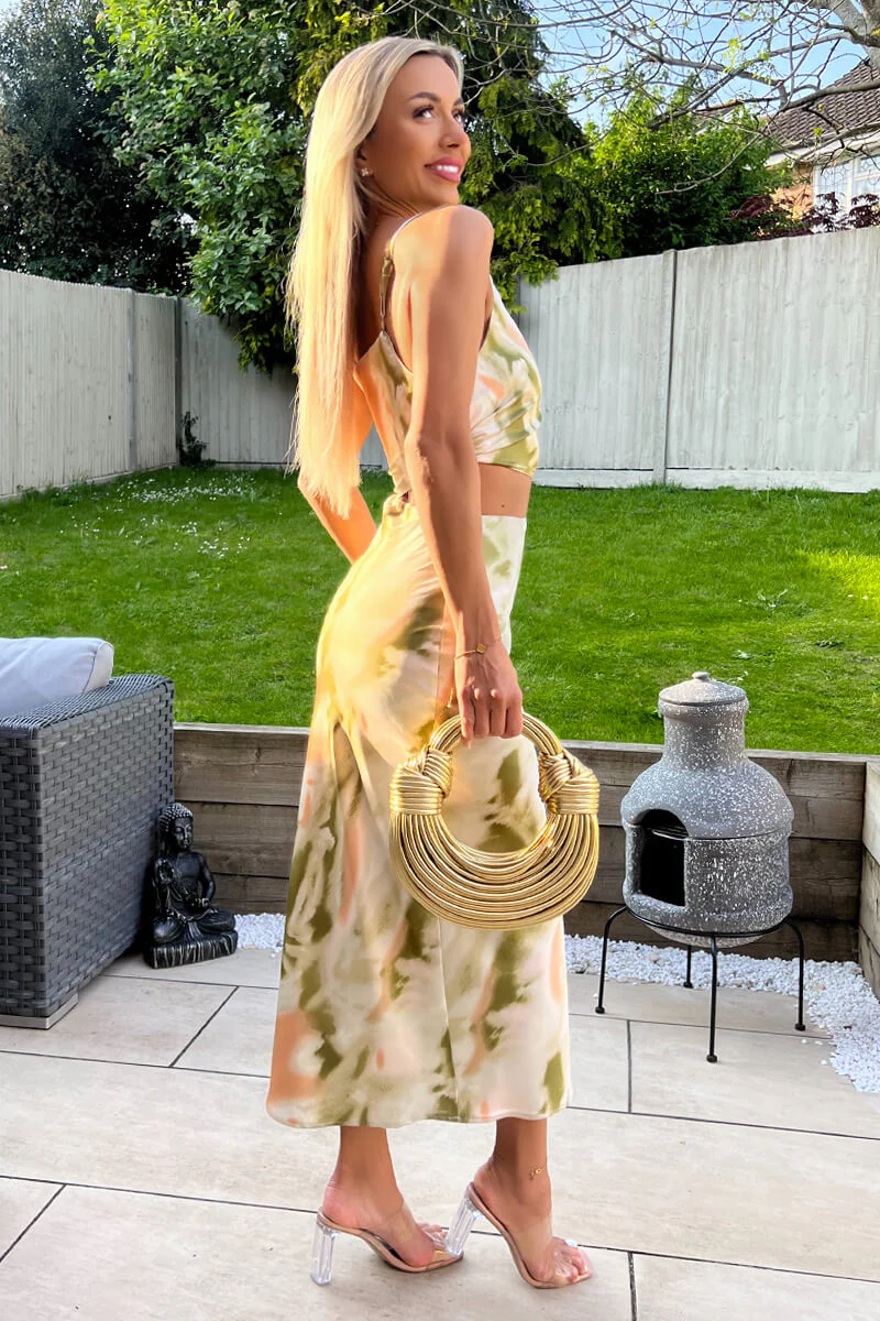 Multi Marble Print Asymmetric Cut Out Midi Dress - Image 4