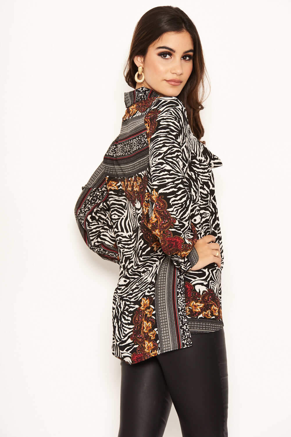 Multi Print Cowl Neck Top - Image 3