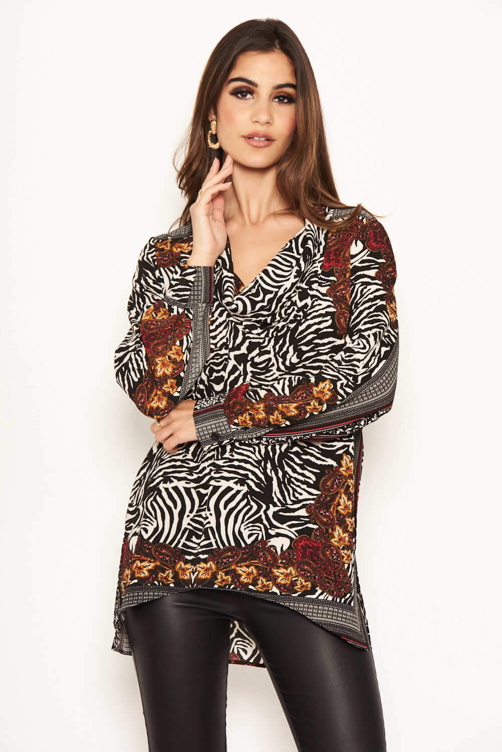 Multi Print Cowl Neck Top - Image 4