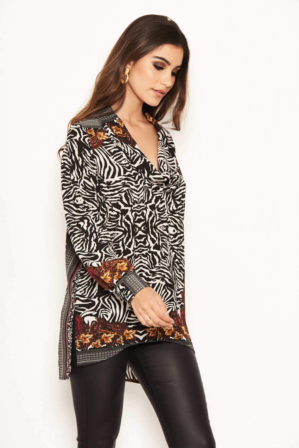Multi Print Cowl Neck Top - Image 5