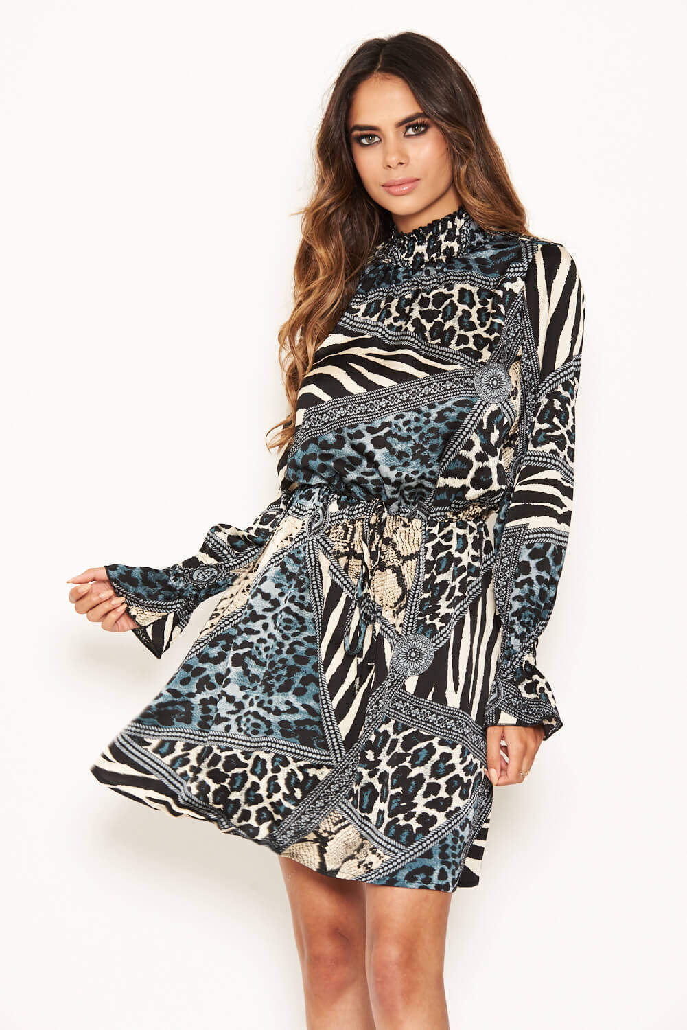 Multi Print High Neck Dress - Image 6
