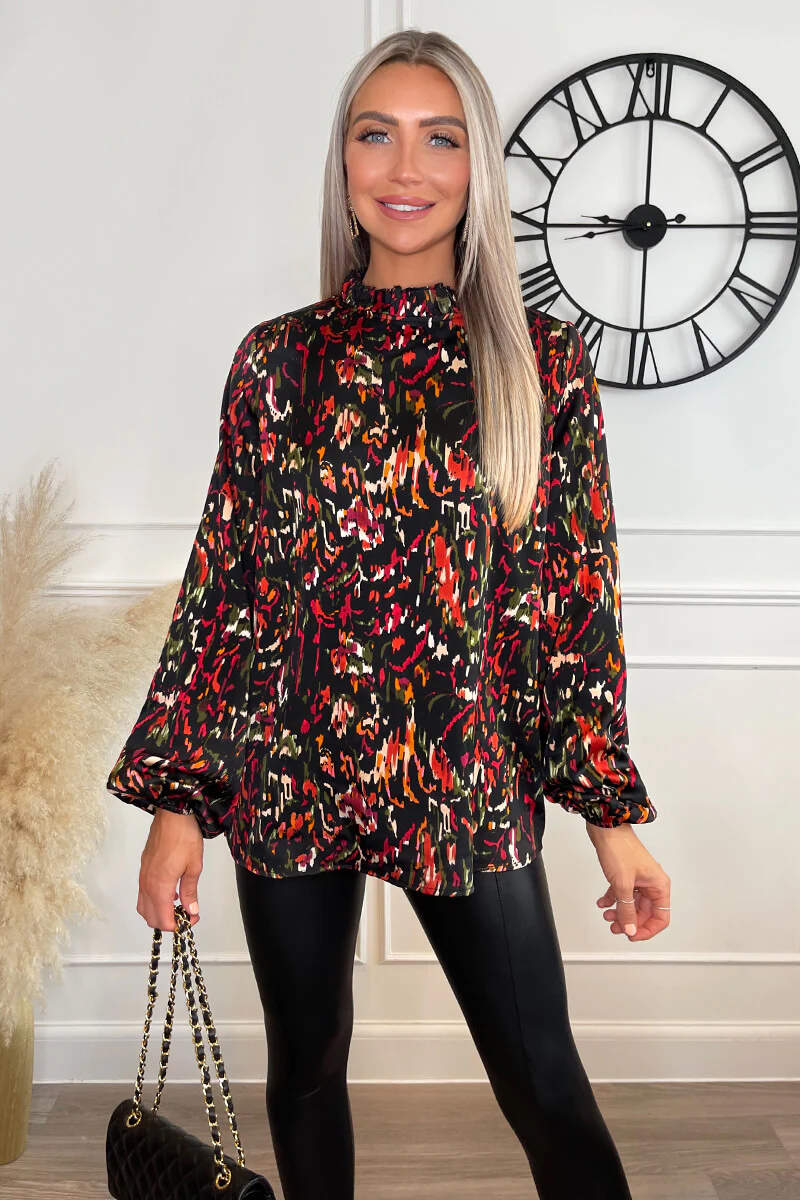 Multi Print High Ruffle Neck Top - Image 4