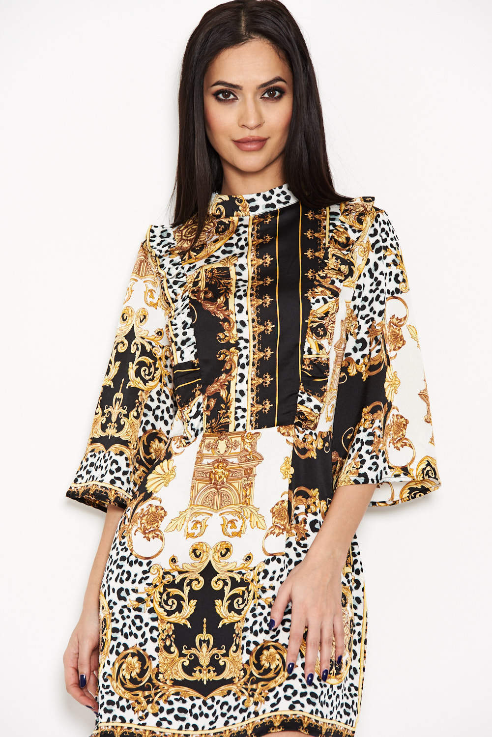 Multi Printed Frill Day Dress - Image 7