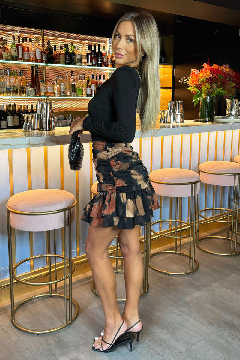 Multi Smudge Print 2 in 1 Long Sleeve Ruched Mini Dress - Image 4