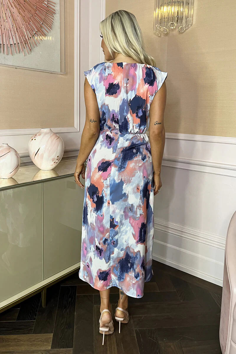Multi Smudge Print Dipped Hem Midi Dress - Image 5