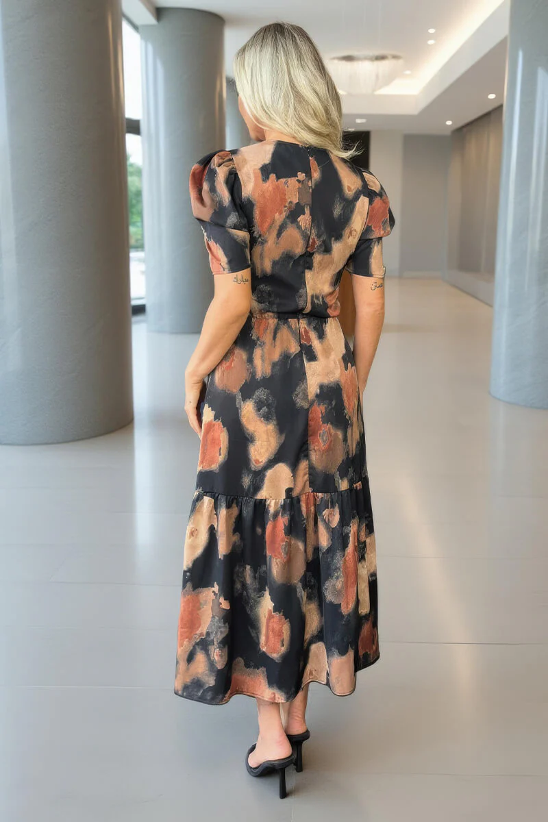 Multi Smudge Print Short Sleeve Smock Midi Dress - Image 5