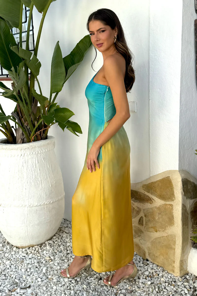 Multi Sunset Ombre One Shoulder Open Back Twist Detail Midi Dress - Image 4