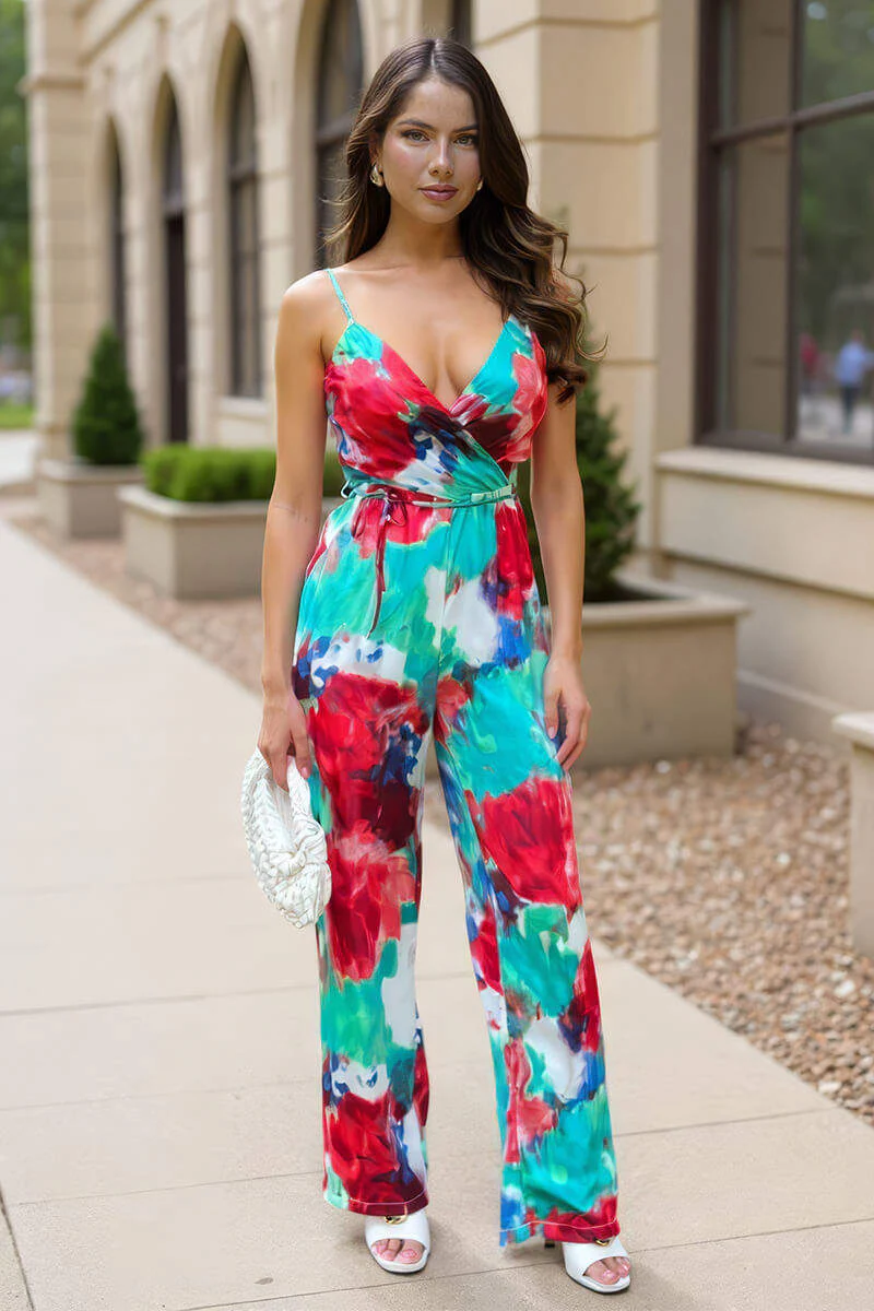Multi Tie Dye Printed Strappy Tie Waist Jumpsuit - Image 2
